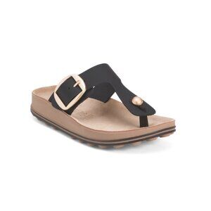 FANTASY SANDALS New Black Made In Greece Leather Brooke Thong Toe Sandals